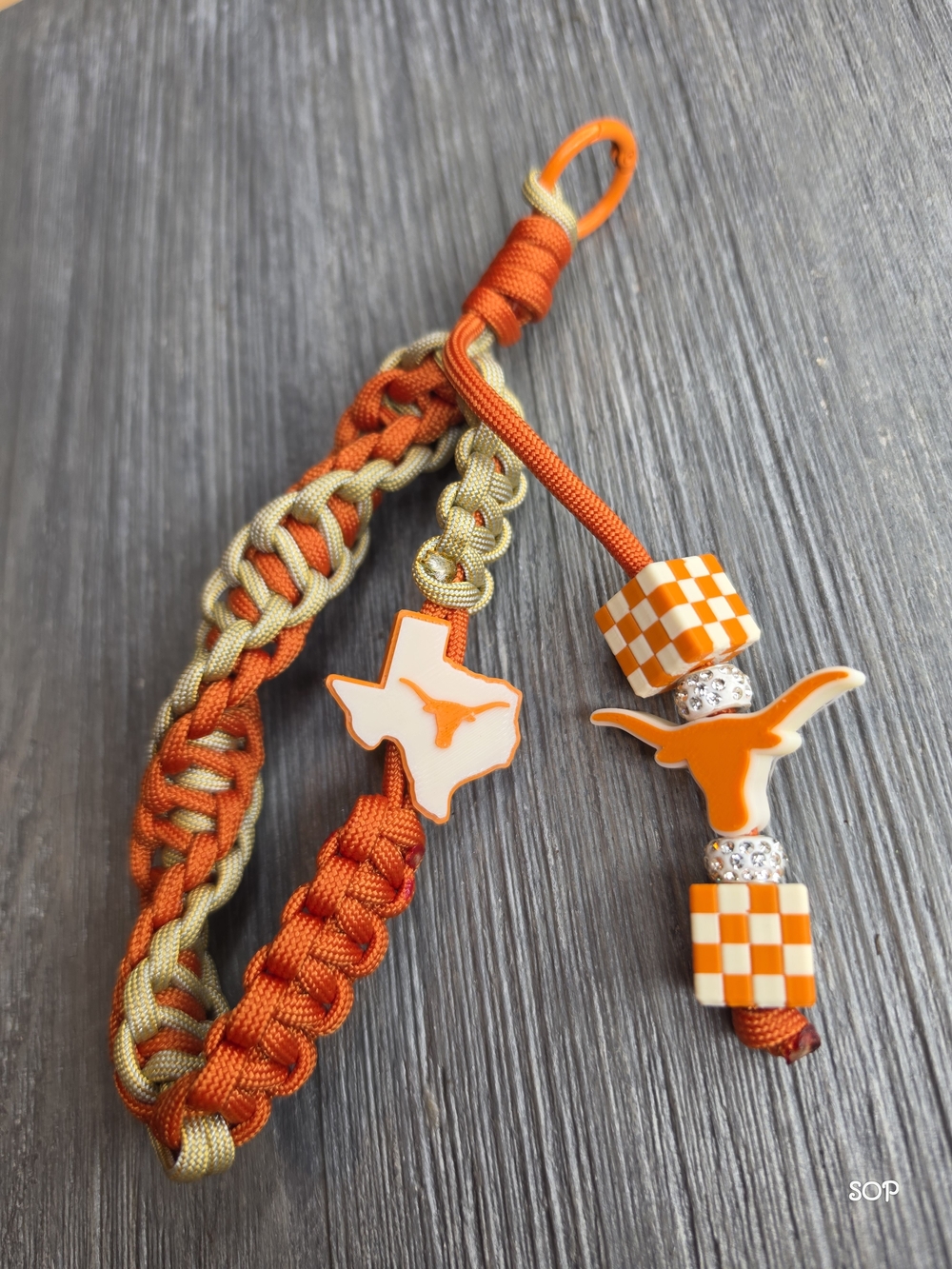 Orange and Khaki Game Day Fan Paracord Wristle Keycjai with Texas Charm
